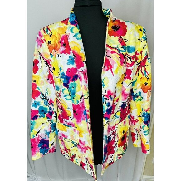 Floral Blazer Jacket By Investments Size 14 Lightweight Dillards - Picture 1 of 10